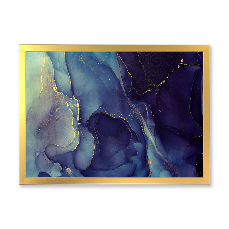 Abstrait, art mural sur toile, impression à l'encre liquide bleue, H 30 po x l 40 po, Toile avec cadre photo, Doré