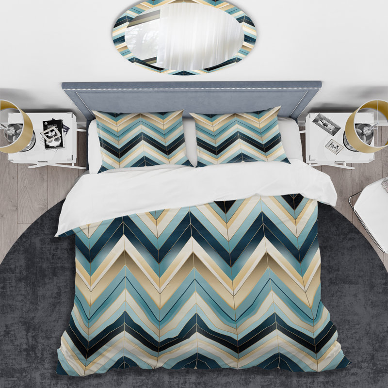 Tiles Blue And White Chevron Dreams - Ensemble de housse de couette géométrique