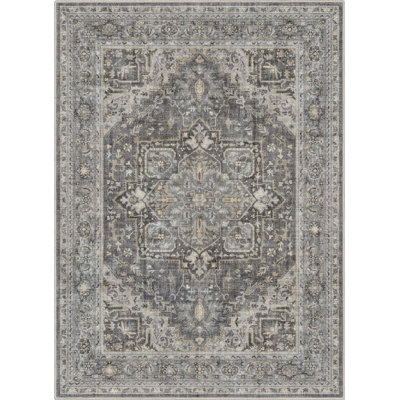  Apollo Tirana Vintage Medallion Oriental Dark Grey Flat-Weave Area Rug