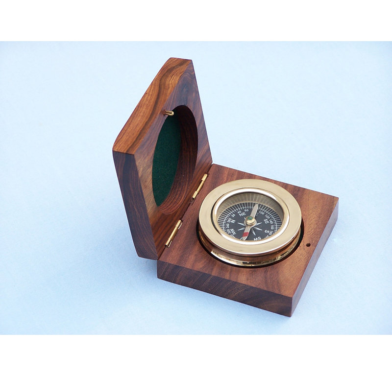 Boîte à rosewood paperweight compass Ceylon, Laiton
