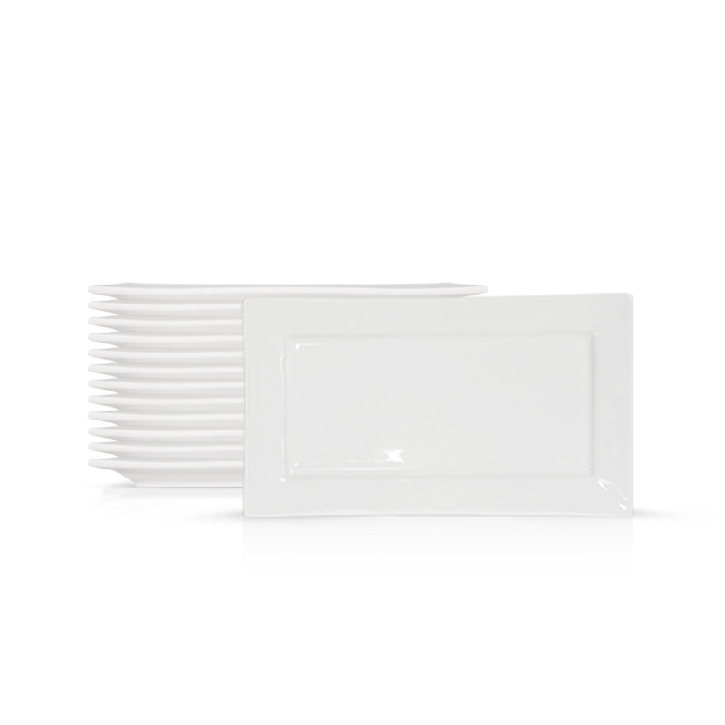 Assiette à salade rectangulaire 12 po - Assiette de service en porcelaine blanc perle pour salades et desserts