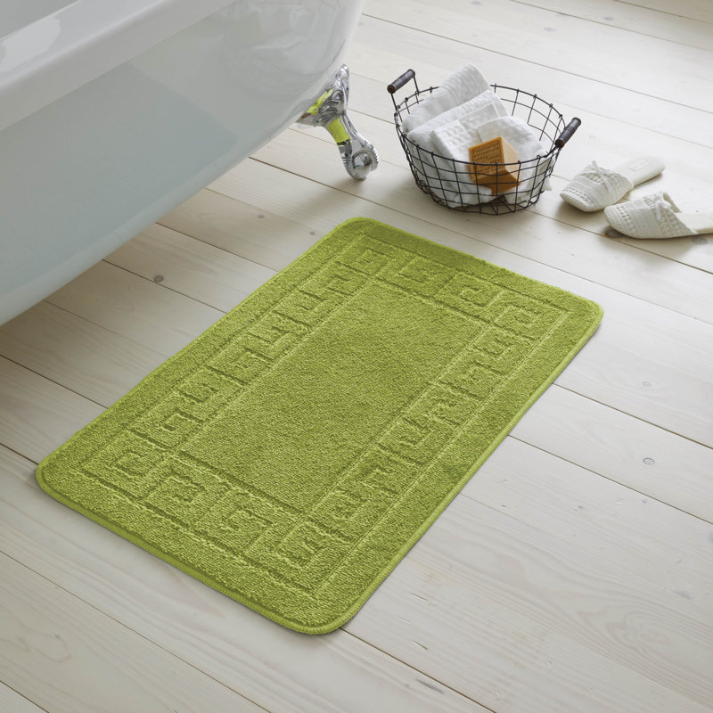 2 Piece Bathroom Rug Set Greek Key Pattern Bath Mat & Pedestal Mat Non Slip Rubber Back Soft Absorbent Mats, Green