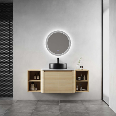 Meuble-lavabo mural 54 po avec lavabo d'art en céramique et 2 tablettes de rangement, 2 portes à fermeture en douceur, emballage KD