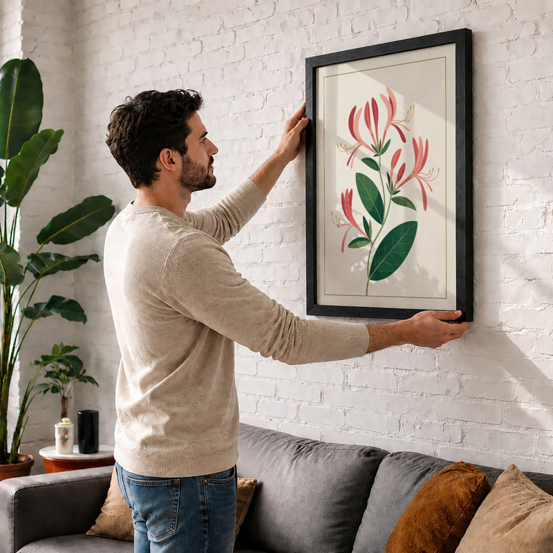 Striped Study Botanical - Framed Print, Walnut, A4 - 29.7 x 21.0 cm