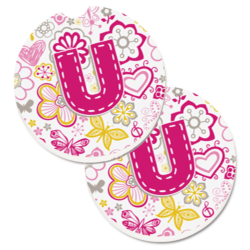 Sous-verre à fleurs et voitures papillons, U, Rose