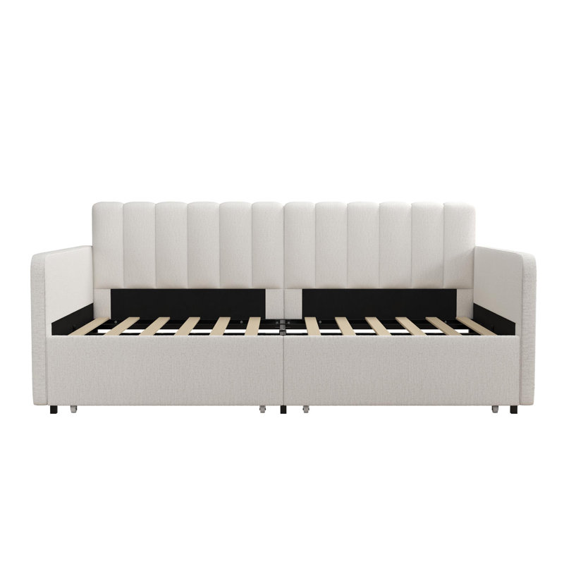 Keyten Upholstered Daybed with Storage Drawers, Cream Chenille