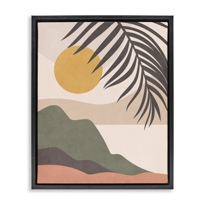 "Tropical Boho Scene", art mural encadré flottant doré par Nataly White