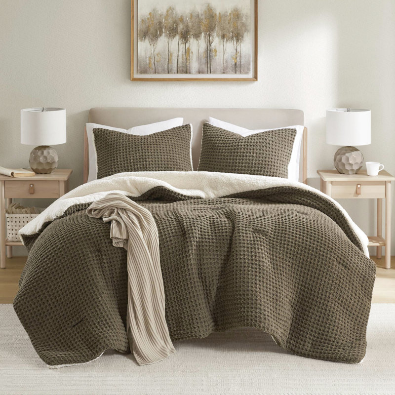 Édredon en chenille de tricot brun gaufré double / grand - rembourrage de literie douce et confortable avec revers réversible pour se détendre