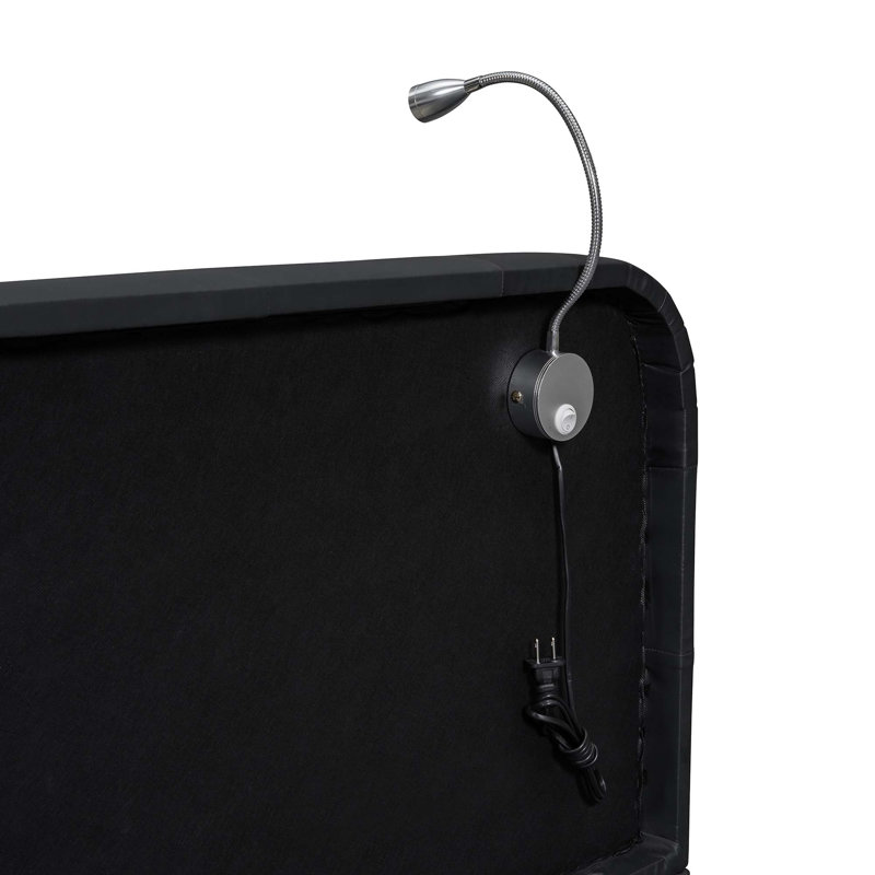 Grand lit plateforme tapissier avec 2 lampes de lecture, Noir