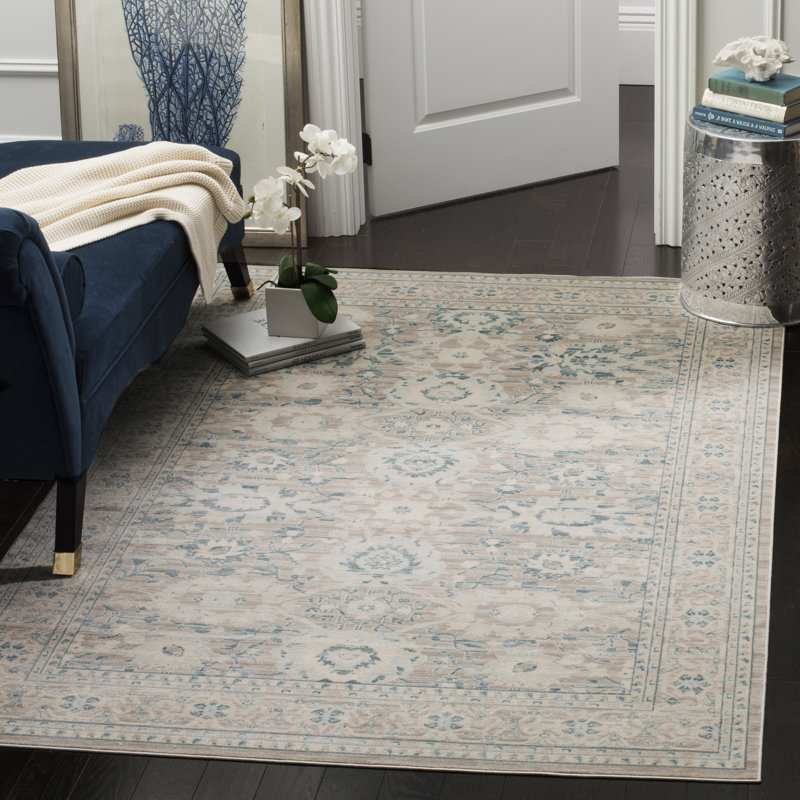 Ottley Oriental Grey/Blue Area Rug, Rectangle 4' x 6'