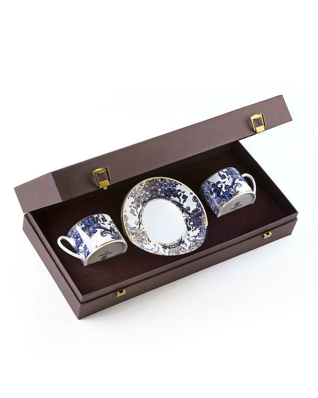 Tea Cup & Saucer AZULEJOS Set of 2 in Luxury Box diam. 3.3in, H 2.3in, cap. 7.5 oz, Saucer diam. 6in