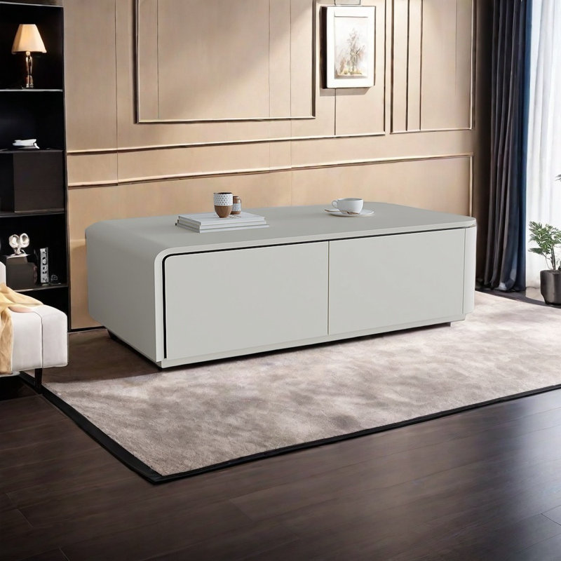 Table basse multifonctionnelle avec rangement ouvert, H 15,75 po x L 51,18 po x l 27,56 po, Crème, crème