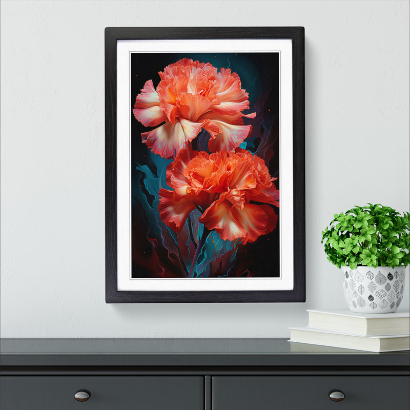 Carnation Flower Futurism No.2 1 Piece Single Picture Frame Wall Art, 64cm H x 46cm W x 2cm D, Black Framed