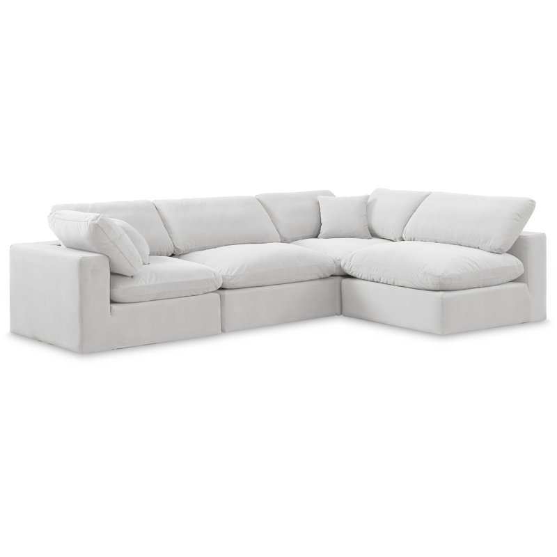 Hulene Velvet L-Shaped Sectional Reversible, Cream Velvet