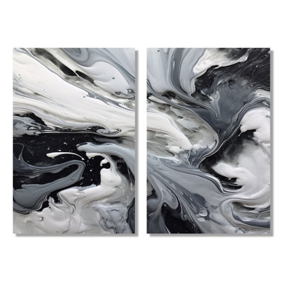 Black And Grey Harmony In Chaos - Abstract Wall Art Decor, Black Abstract Set Of 2
