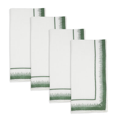 Embroidered Border Cloth Napkins (Set of 4) - Decorative Dinner Napkins for Holiday Entertaining, Elegant Table Settings, Formal Dining & Occasion Tablescapes