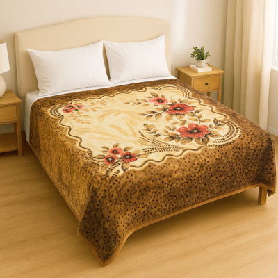 Silky Floral Plush Blanket, Korean Mink Style, Heavy 5lb Queen Blanket