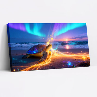 Sea Turtle Aurora Beach Canvas Wrapped Wall Art Set Of 1