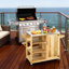 Îlot de cuisine extérieur polyvalent avec armoire de rangement en bois massif et chariot de barbecue en acier inoxydable | Idée de cadeau