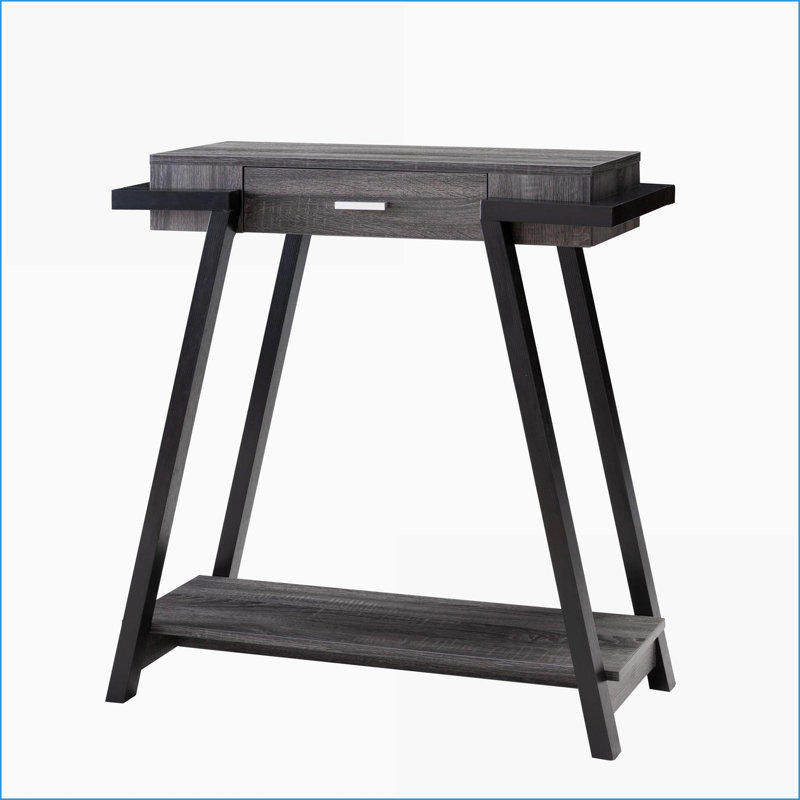 Modern Console Table with Drawer &amp; Bottom Shelf, Distressed Grey &amp; Black | Particle Board | Grey