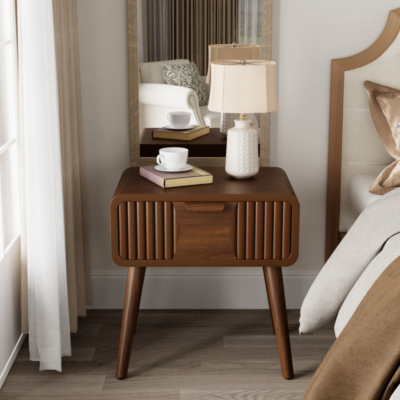 19.7" W Fluted Wooden Nightstand with Single Drawer