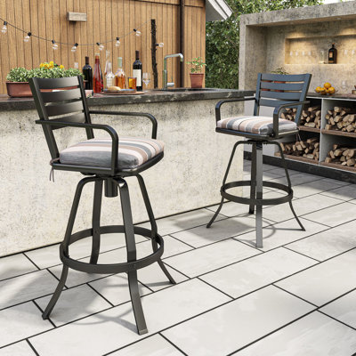Patio Swivel Aluminum Bar Stools With Sunbrella Cushion