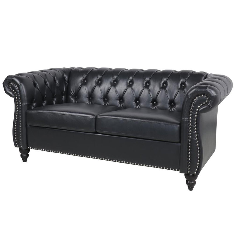 Arshi Faux Leather 67'' Reception Loveseat, Black