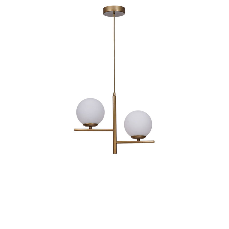 Lustre réglable élégant, structure en métal blanc et or, 5,9 po x 8,3 po | Bouchon en verre de 15 po de diamètre, hauteur totale: 31,5 po | 2 x culot E27 de 40 W maximum (ampoule non incluse) | Parfait pour les salles à manger et les espaces de vie modernes
