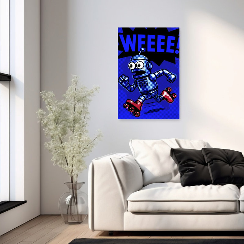 Roller Skating Robot Classic Energetic Playful Wall Art Print 1 Piece Wrapped Canvas Wall Art, 91.44cm H x 60.96cm W