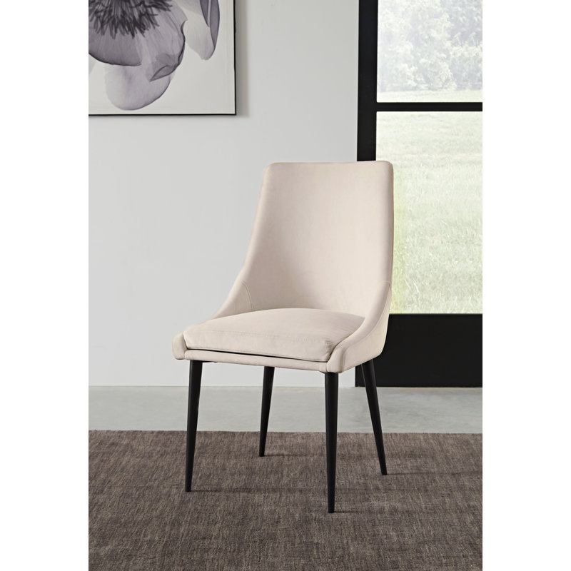 Linen Blend Metal Side Chair Dining Chair, Cream, Black