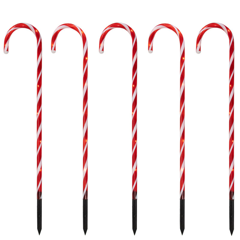 Set of 5 Red Lighted Candy Cane Christmas Lawn Stakes 28"