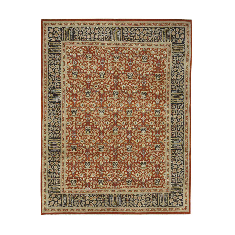 Tapis rouge et bleu noué à la main de haute qualité
