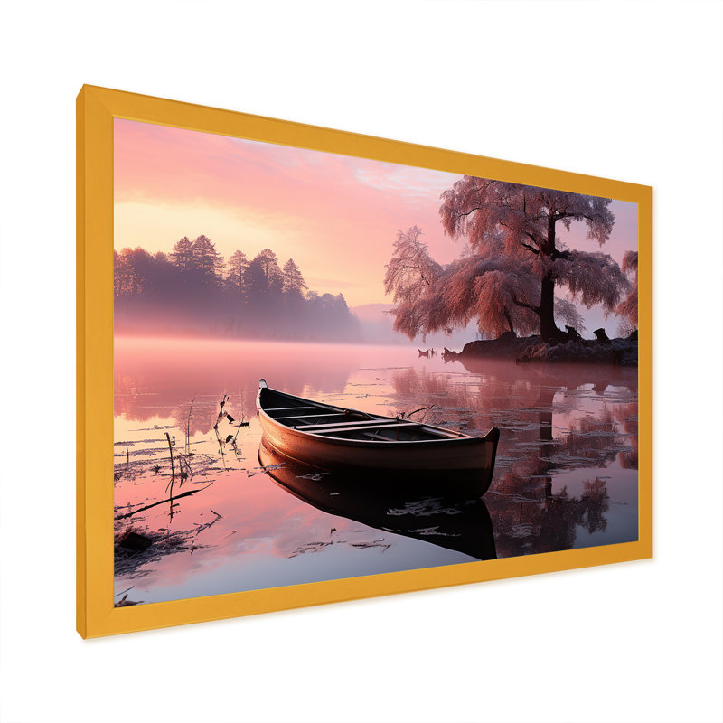 «Majestic Sunrise Over The Lake II», reproduction sur toile, H 16 po x l 32 po x P 1 po, Encadrement doré