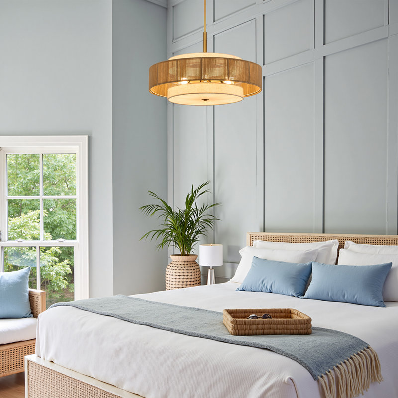 Lustre suspendu cylindrique à 6 lumières en laiton naturel à intensité variable, Laiton brossé