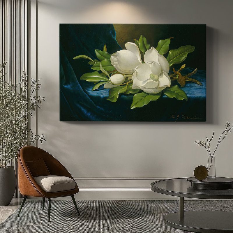 Magnolias on Blue Velvet Cloth-Martin Johnson Heade-Gallery Wrapped Canvas-c. 1890, 32 x 48