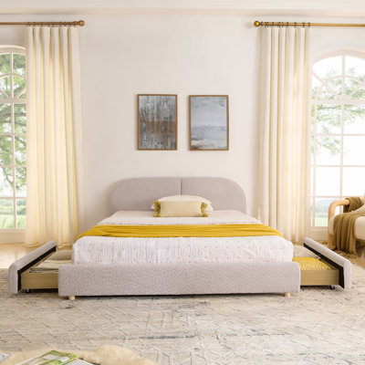 Queen Size Upholstered Bed Frame With Tall Headboard