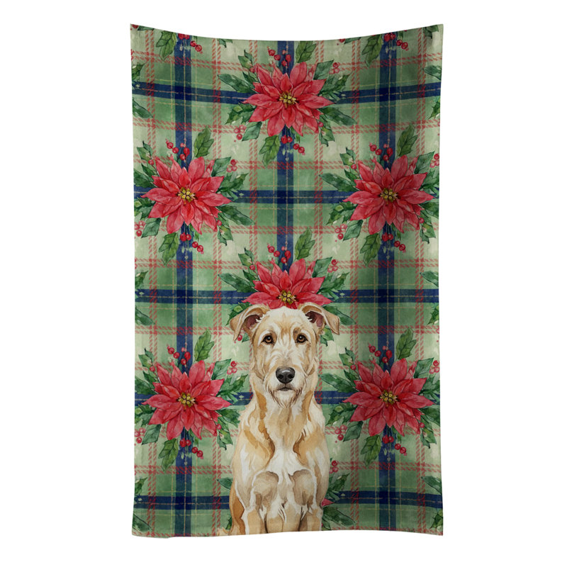 Wheaten Irish Wolfhound Christmas PoinsettIas Kitchen Towel, Wheaten Irish Wolfhound