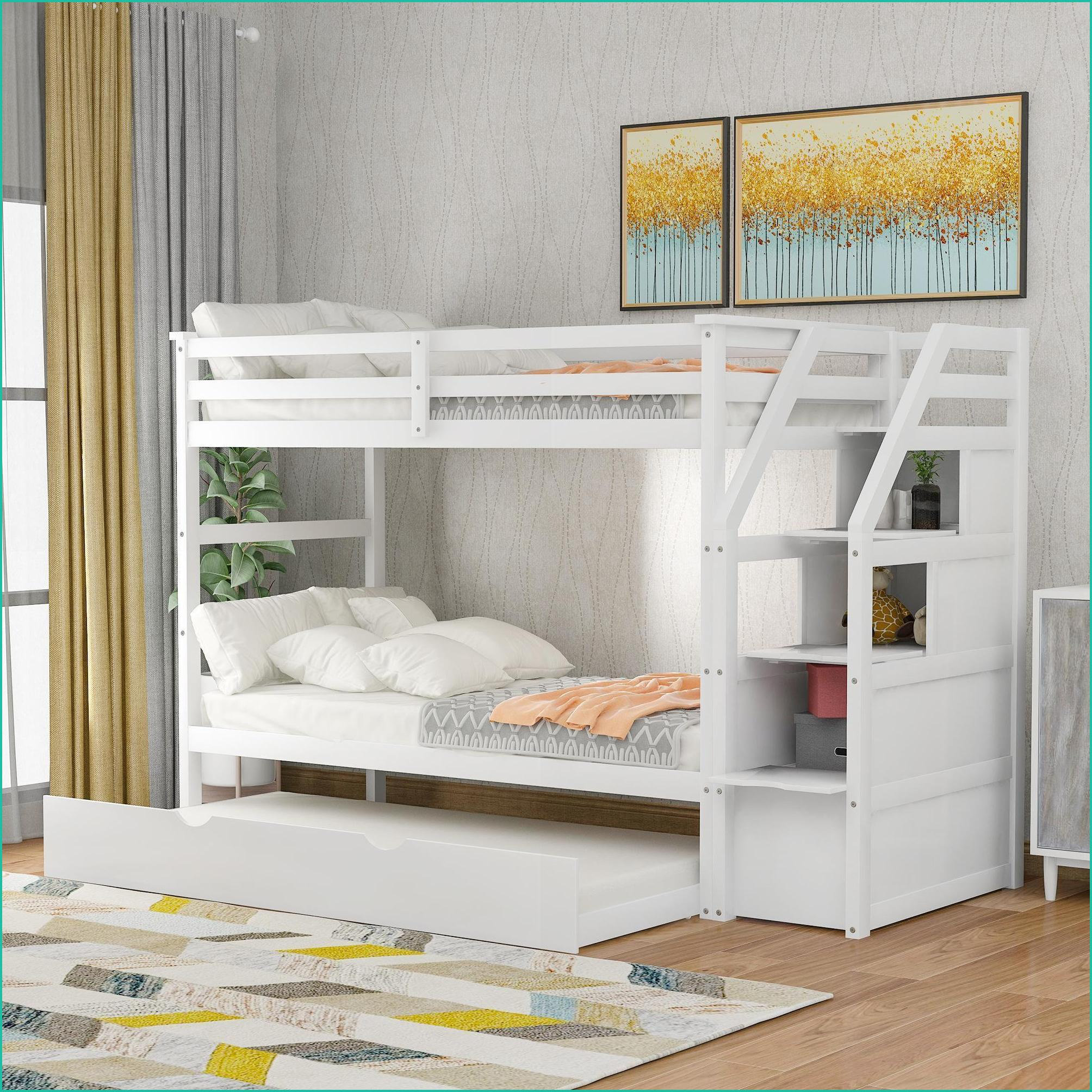 Latitude Run® Twin-Over-Twin Pinewood Bunk Bed with Twin Trundle & 3 ...