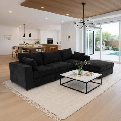 Upholstered Corner Sectional Sofa Couch With 3 Ottomans