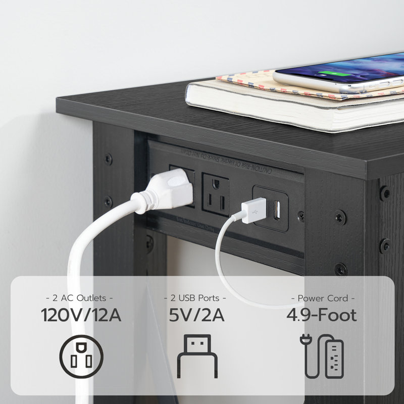 Samha 47.2'' Console Table with Charging Station, Black Top/Black Base
