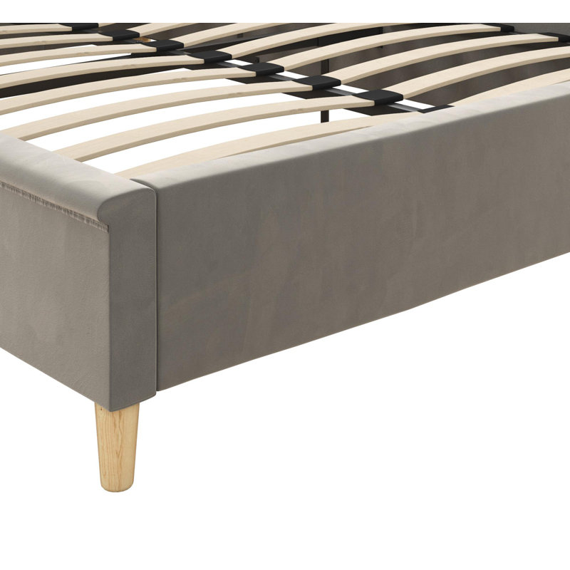 Lit plateforme tapissier en velours, Gris, Full