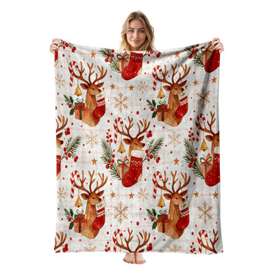 Couverture polaire en flanelle JYK pour lit simple, légère, respirante, douce et chaude en microfibre pelucheuse, 152 x 203 cm, motif cerfs.