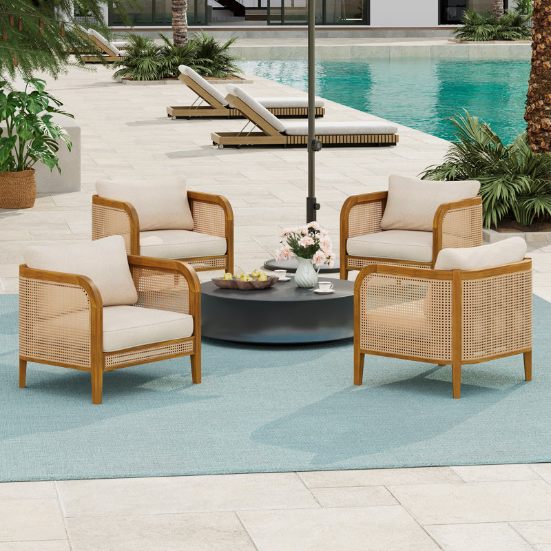 Chaise longue Cleothis Patio PE Rattan, Teck