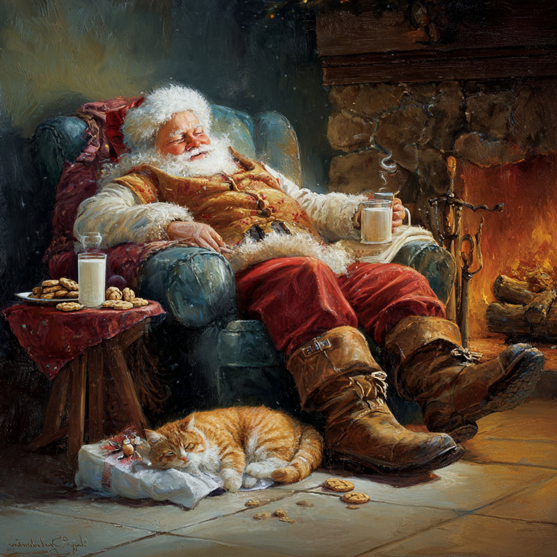 Toile Cozy Fireplace Santa, H 12 po x l 12 po