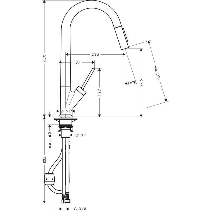 AXOR Starck Pull Down Single Handle Kitchen Faucet, Chrome