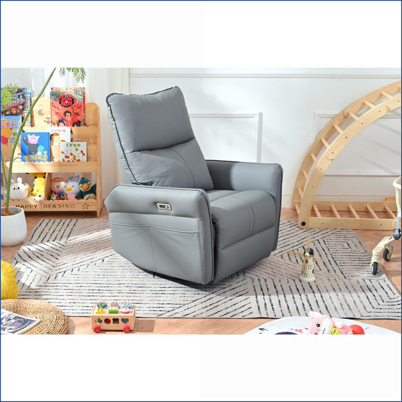 Fauteuil inclinable pivotant en similicuir Ijahnae, Électrique - Bouton-poussoir, Bleu/gris