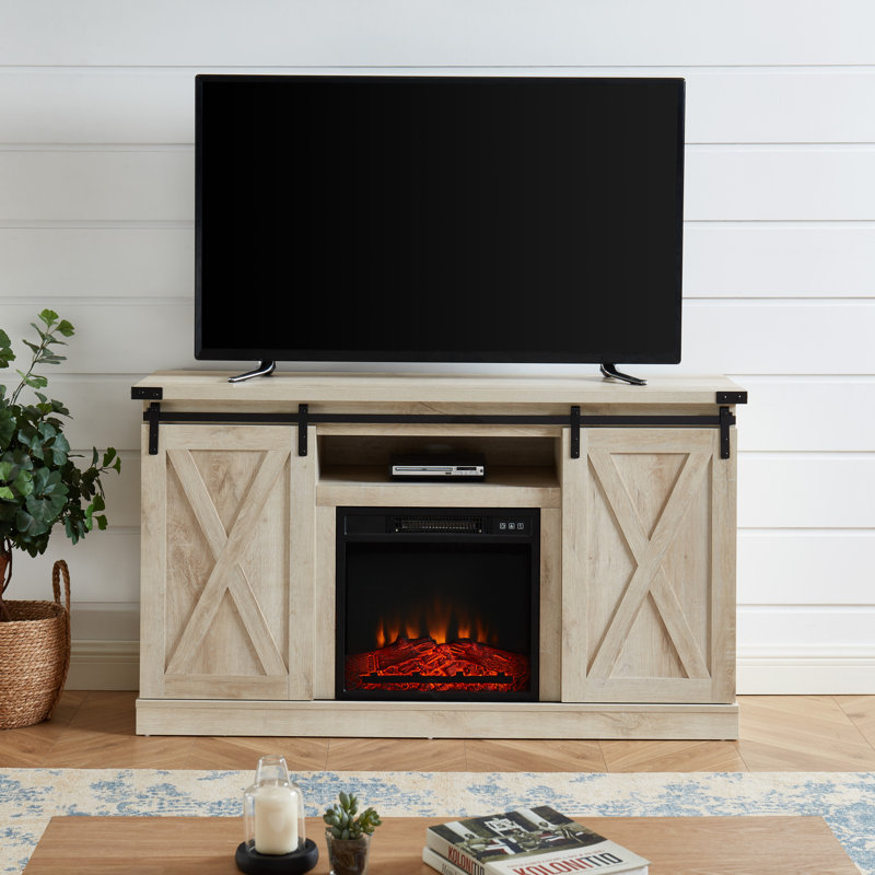 Bradner Unfinished TV Stand for TVs up to 65" with Fireplace Included, White Oak