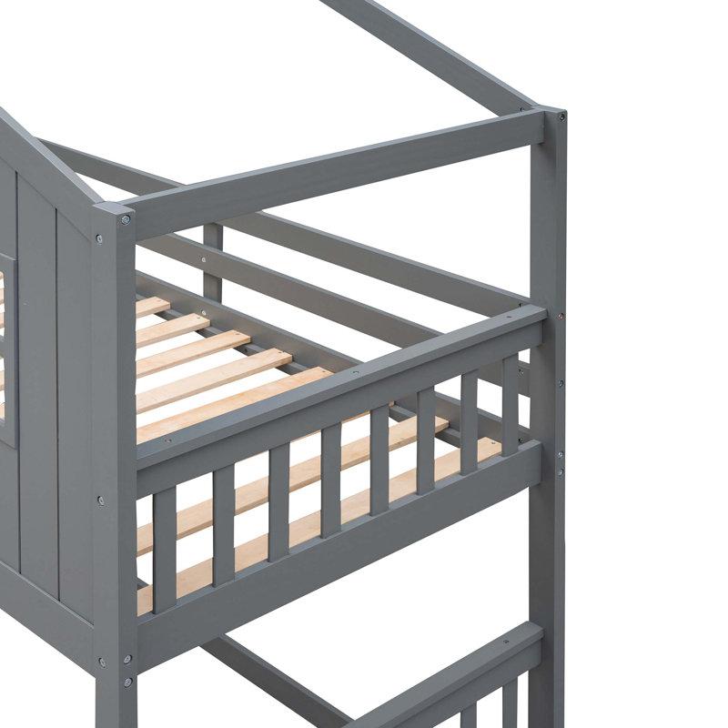 Lit superposé avec échelle House, lit en bois, Gris