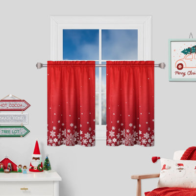 Christmas Kitchen Curtain Valance with Snowflake Floral Pattern Thermal Insulated Room Darkening Window Decor 26x30 Inch