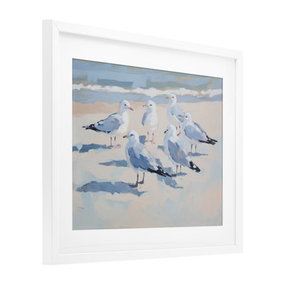 Summer Seagulls Crowding Shore, reproduction encadrée sous verre, conception de Sissi et Seb